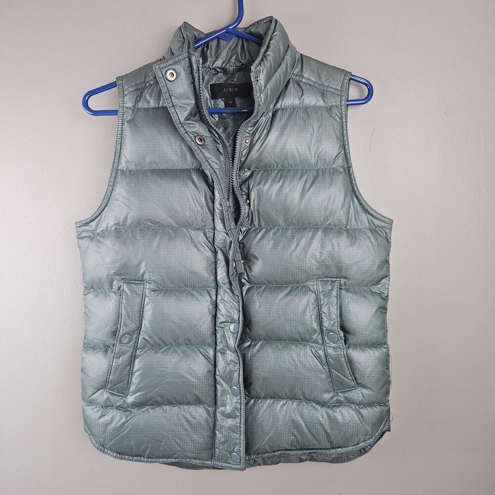 J.Crew Women’s Green Shiny Down Puffer Feathered Vest Size XS